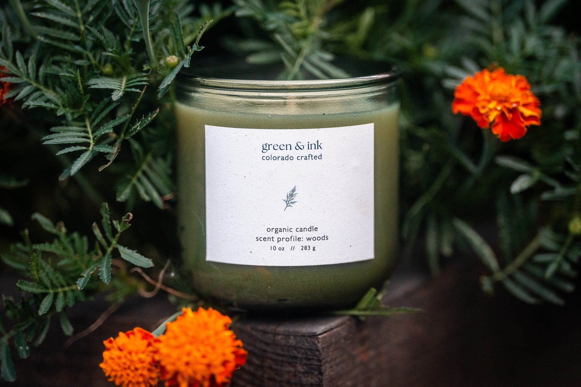 Organic candle in recycled green glass with &